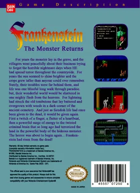 Frankenstein - The Monster Returns (USA) box cover back